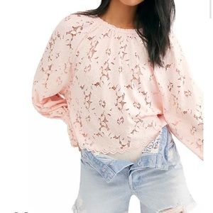 NWT Free People Olivia Lace Top Pink